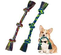 WDZZHOT [Paquete de 2] Juguetes de cuerda para perros, juguete masticable para perros medianos y pequeños, juguete de cuerda resistente de 3 nudos, juguete de cuerda para cachorros, 100% algodón,