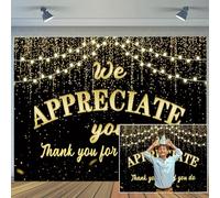 We Appreciate You - Telón de fondo de 20 x 10 pies, pancarta negra dorada con purpurina, agradecimiento por todo lo que haces, enfermera, profesor, personal, veteranos, agradecimiento, fiesta