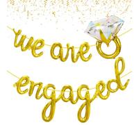 We are Engaged - Globos dorados de 45,7 cm, globos de letras de mylar con anillo de diamante para decoraciones de fiesta de compromiso, felicitaciones, despedida de soltera, boda, decoración de