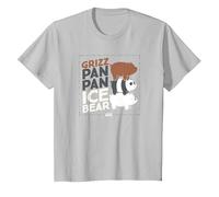 We Bare Bears Grizz Pan Pan Ice Bear Camiseta, Niños, Plata, 4 años