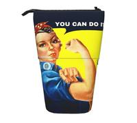 We Can Do It - Estuche telescópico para lápices, de tela Oxford, portátil, para niños, niñas, adolescentes, estudiantes, oficina, Black, Talla única