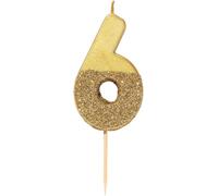 We Heart Birthdays Glitter Number Candle 6, Gold