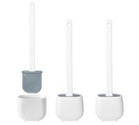 WE - Juego de 3 Escobillas y Portaescobillas de Inodoro, Cepillo y Soporte para WC, Silicona, TPR y Caucho termpoplástico, Blanco