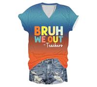 We Out - Camiseta de Teachers para Mujer, Divertida Camiseta con Letras Estampado de Letras, Cuello en V, Manga Corta, Conjunto de Top de Regalo para Maestros, azul, 5XL