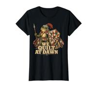 We Quilt At Dawn Funny Frog Patchwork Graphic Camiseta gráfica económica, Mujer, Negro, M