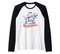 We Ride At Dawn Frog T Rex Dinosaurio Divertido Camiseta Manga Raglan