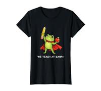 We Teach at Dawn Funny Teacher Frog Back to School Men Women Camiseta gráfica económica, Mujer, Negro, XL