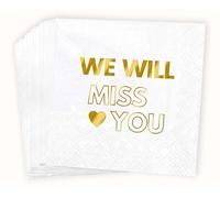 We will miss you Servilletas de cóctel, para mujeres y hombres, paquete de 50, despedida, despedida, decoraciones de fiesta de jubilación, compañeros de trabajo, celebraciones de mudanza (blanco100)