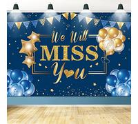 We Will Miss You Telón de Fondo, Azul Dorado Para Fiestas, Suministros y Decoraciones de Despedida, Pancarta Para Graduación y Fiesta de Jubilación