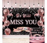 We Will Miss You - Telón de fondo de oro rosa con purpurina para mujer, felicitaciones, jubilación, despedida, aniversario, despedida, oficina, trabajo, graduación, fiesta, decoración, 7 x 5 pies