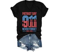 We Will Never Forget 9/11 Camiseta para el Día Nacional del Recuerdo, Never Forget 9-11, camisas para mujer y hombre, Negro (cuello en V), XXL