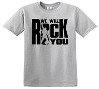 We Will Rock You - Camiseta para niños y niñas, diseño de guitarra musical, Camiseta deportiva gris con estampado negro, 12-14 años