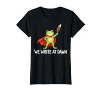 We Write At Dawn Frog Camiseta gráfica económica, Mujer, Negro, XS