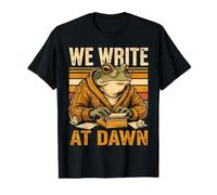 We Write At Dawn Frog Writer - Cita para máquina de Escribir Camiseta gráfica económica