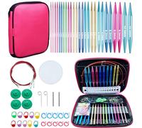 Weabetfu Juego de 60 agujas circulares intercambiables con funda, 13 pares de agujas circulares de aluminio para tejer a mano con accesorios de tejer (2,75 mm-10 mm)