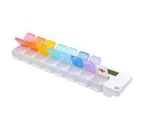 Weakly - Pastillero portátil para pastilleros, recordatorio, 14 compartimentos desmontables, dispensador de pastillas de viaje con alarma, colorido pastillero de viaje para personas mayores, adultos y