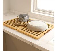 Wealone Tapete de secado de platos de piedra para encimera de cocina, tapete de piedra de tierra de diatomeas de secado rápido, tapete de bambú plegable para platos, estante de fregadero seco