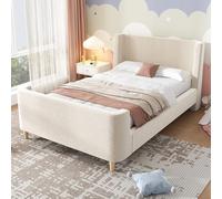 WEALTHOUSE Cama trineo con funda de terciopelo y diseño cósmico, estructura de madera robusta, fácil de montar, no requiere somier, diseño moderno para cualquier dormitorio (beis, 90 x 200 cm)
