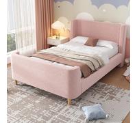 WEALTHOUSE Cama trineo con funda de terciopelo y diseño cósmico, estructura de madera robusta, fácil de montar, no requiere somier, diseño moderno para cualquier dormitorio (rosa, 90 x 200 cm)