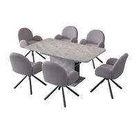 WEALTHOUSE Juego de comedor moderno con mesa de comedor extensible de 130 cm, mesa rectangular con espacio de almacenamiento, sillas tapizadas de tela sherpa, silla ergonómica con reposabrazos (mesa