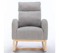 WEALTHOUSE Mid-Century - Silla mecedora (tejido de peluche, respaldo alto, estructura de madera, reposabrazos, bolsillo lateral, reposacabezas, ergonómica, silenciosa, para salón, dormitorio, gris