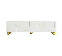 WEALTHOUSE Mueble de TV de diseño con líneas refinadas, construcción de alta calidad, interior espacioso, cinco soportes sólidos, superficie lisa, ideal para salas de estar modernas (blanco+oro)