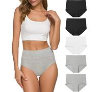 Wealurre Bragas de algodón de cintura alta para mujer, ropa interior con sección C, ropa interior para mujer, cobertura completa, bragas con control de abdomen, paquete múltiple de 5, negro, gris,