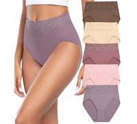 Wealurre Bragas Mujer Algodon Cintura Alta Encaje Braguita de Talle Alto Culotte Cómodo Talla Ropa Interior Pack de 5,S,Pink Purple