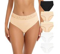 Wealurre Bragas Mujer Algodon y Encaje Braguitas Cintura Media Suaves y Cómodas Ropa Interior Pack de 5,S,BlackWhiteSkin