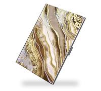 Weaninyiu Portatarjetas de visita, organizador de tarjetas de visita ultrafino de metal profesional de acero inoxidable con bolsillo cuadrado para hombres y mujeres, dorado (Gold Marble), Tarjetero cuadrado de acero inoxidable ultrafino