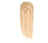 Wear and Go 14 pulgadas Clip en el pelo para mujer, cabello humano real, fino, 4 x 6 cm, mono-encaje con base de PU, sin flequillo, pelucas de seda lisa (27-613)