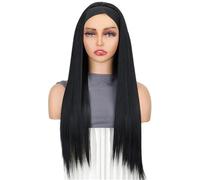 Wear and Go 26 Inch Long Straight Headband Wigs for Women, Black Synthetic Wig for Daily Use(Black)