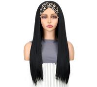 Wear and Go 26 Inch Long Straight Headband Wigs for Women, Black Synthetic Wig for Daily Use(BW-1B)