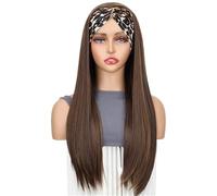 Wear and Go 26 Inch Long Straight Headband Wigs for Women, Black Synthetic Wig for Daily Use(BW-27-33)