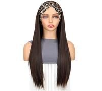 Wear and Go 26 Inch Long Straight Headband Wigs for Women, Black Synthetic Wig for Daily Use(BW-6-30)
