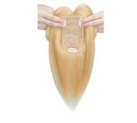 Wear and Go Adorno de cabello humano real con flequillo, cabellos Remy for mujeres que se adelgazan en la parte superior, pieza de cabello con Base de seda con Clip de 7x13cm(Natural Blonde,6 inch)