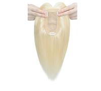 Wear and Go Adorno de cabello humano real con flequillo, cabellos Remy for mujeres que se adelgazan en la parte superior, pieza de cabello con Base de seda con Clip de 7x13cm(Platinum Blonde,16 inch)