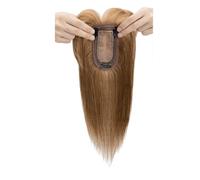 Wear and Go Adorno de cabello humano real con flequillo, cabellos Remy for mujeres que se adelgazan en la parte superior, pieza de cabello con Base de seda con Clip de 7x13cm(Light Brown,12 inch)
