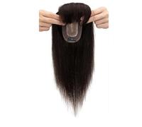 Wear and Go Adorno de cabello humano real con flequillo, cabellos Remy for mujeres que se adelgazan en la parte superior, pieza de cabello con Base de seda con Clip de 7x13cm(Natural Black,10 Inch)