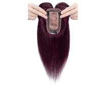 Wear and Go Adorno de cabello humano real con flequillo, cabellos Remy for mujeres que se adelgazan en la parte superior, pieza de cabello con Base de seda con Clip de 7x13cm(Wine Red,10 Inch)