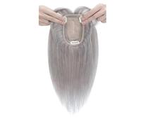 Wear and Go Adorno de cabello humano real con flequillo, cabellos Remy for mujeres que se adelgazan en la parte superior, pieza de cabello con Base de seda con Clip de 7x13cm(Grey,12 inch)