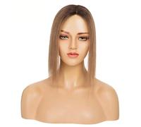 Wear and Go Extensiones de cabello con clip de 10x12 cm for mujer, cabello humano Remy auténtico, efecto degradado con raya al lado.(JLT4,10 inch)