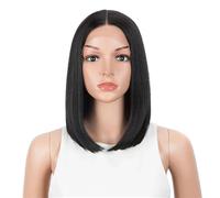 Wear and Go Peluca Bob corta con reflejos for mujeres, pelucas delanteras de encaje rectas, pelo sintético hasta los hombros de parte media Natural(1B)