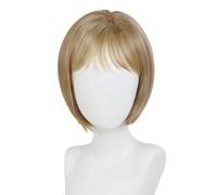 Wear and Go Peluca bob de media melena de 30 cm con flequillo, lisa, castaña rojiza con reflejos, sintética, for mujer blanca, ideal for fiestas y uso diario.(Mixed Blonde)