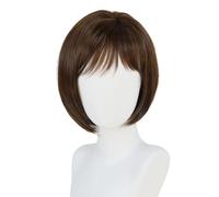 Wear and Go Peluca bob de media melena de 30 cm con flequillo, lisa, castaña rojiza con reflejos, sintética, for mujer blanca, ideal for fiestas y uso diario.(Mixed Brown)