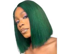 Wear and Go Peluca Bob HD 13x4 de cabello humano con frontal de encaje, pre-depilada, color verde transparente, densidad 180% for mujer(14inch)
