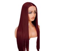 Wear and Go Peluca Borgoña Cabello humano, Cordones transparentes HD Pelos rojos rectos, Pelucas frontales de encaje marrón rojizo prearrancadas, Densidad 200(13x6,22 inch)