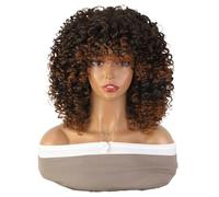 Wear and Go Peluca corta afro rizada de 40 cm con flequillo, peluca sintética suave, esponjosa y con volumen estilo años 70 for uso diario.(Brown)
