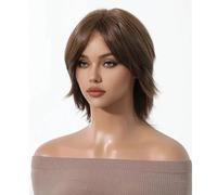 Wear and Go Peluca corta negra de 30 cm (12 pulgadas), estilo bob hasta los hombros, de aspecto natural, de fibra sintética, ideal for uso diario y fiestas.(Brown)