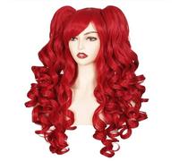 Wear and Go Peluca de cosplay rizada larga color tierra de 24 pulgadas con 2 colas de caballo(Red)